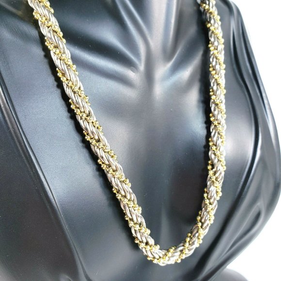 Twisted Rope Necklace Silver Gold Tone 25" - Picture 3 of 7